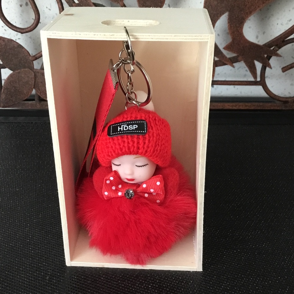 Red Pom-Pom Doll Keychain box not included